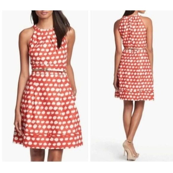 Eliza J Dress Womens 6 Red Print Fit & Flare Pockets Sleeveless Back Zip Lined - Picture 1 of 16